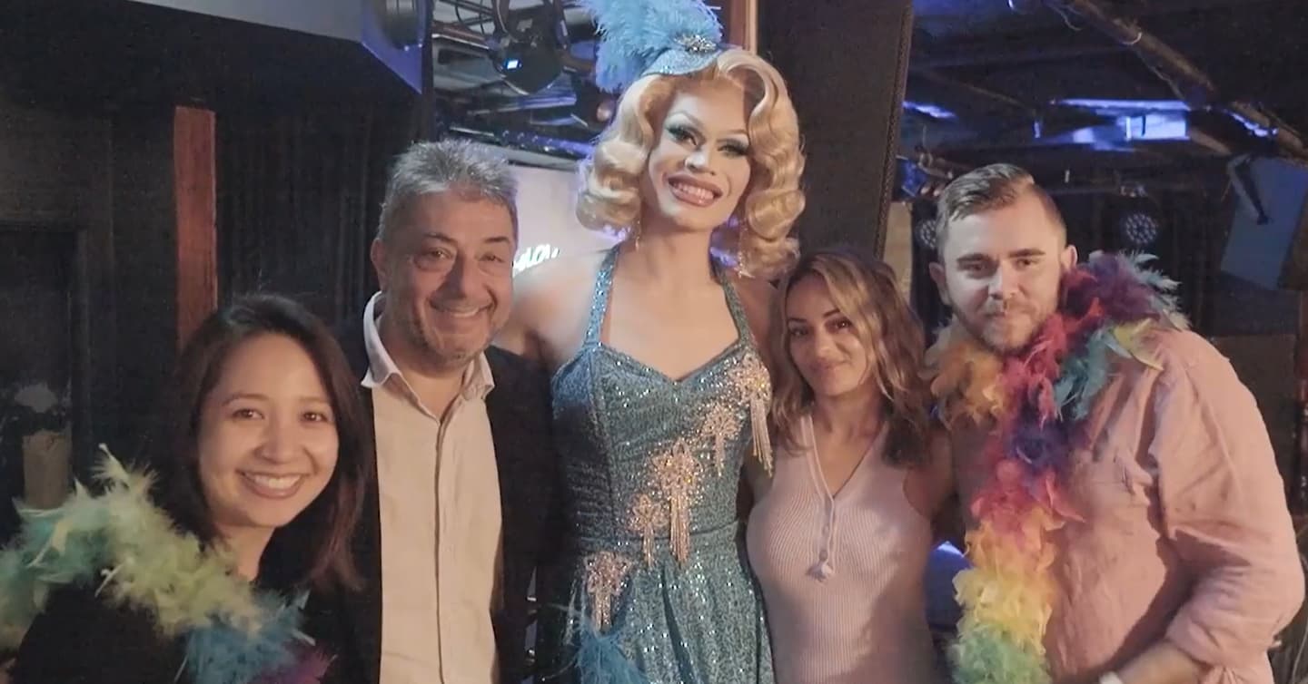 DUAL employees with the host of Drag Bingo